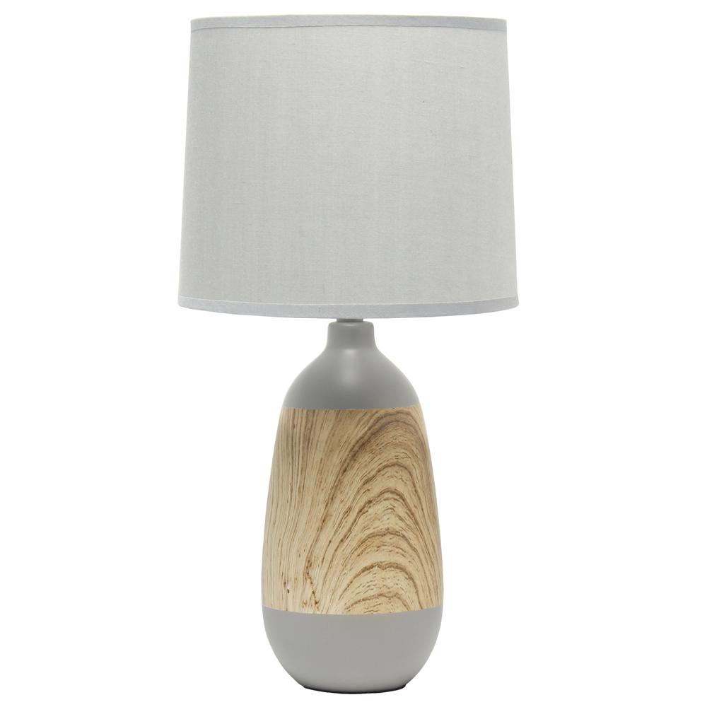 Ceramic Oblong Table Lamp, Light Wood and Gray. Picture 1