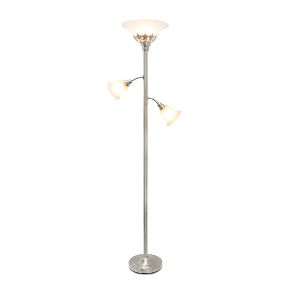 Torchiere Floor Lamp with 2 Reading Lights and Scalloped Glass Shades. Picture 2