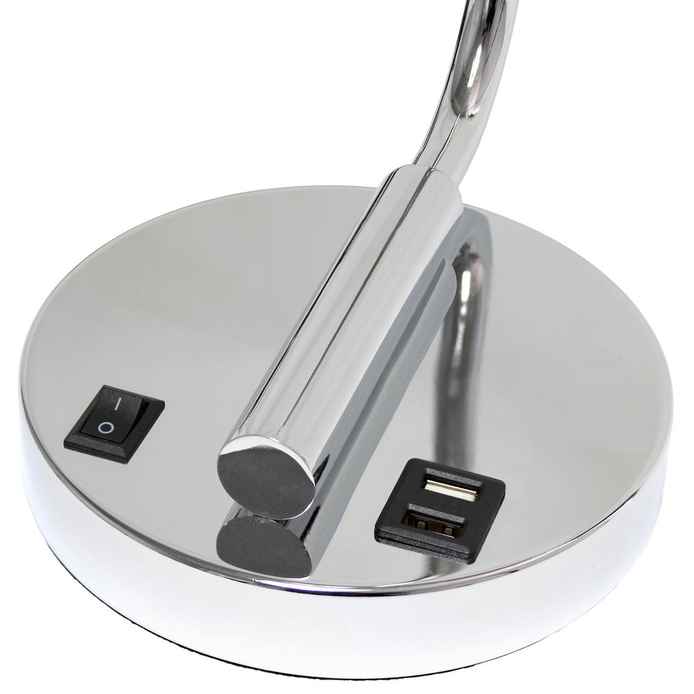 Modern Iron Desk Lamp with USB Port and Glass Shade, Chrome. Picture 7
