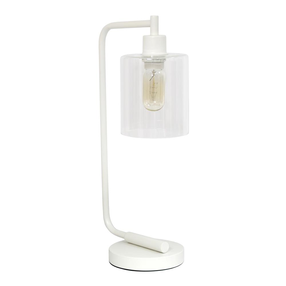 Lalia Home Modern Iron Desk Lamp with Glass Shade, White. Picture 1
