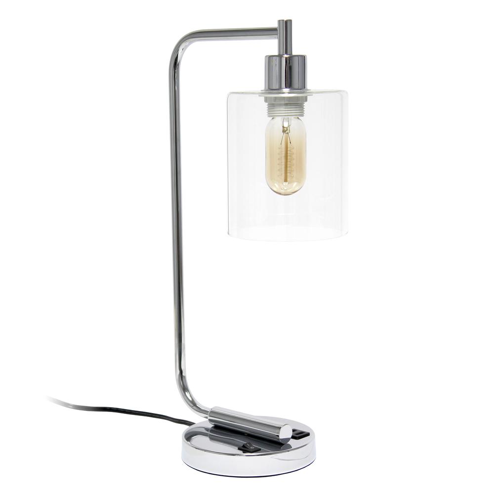 Modern Iron Desk Lamp with USB Port and Glass Shade, Chrome. Picture 1