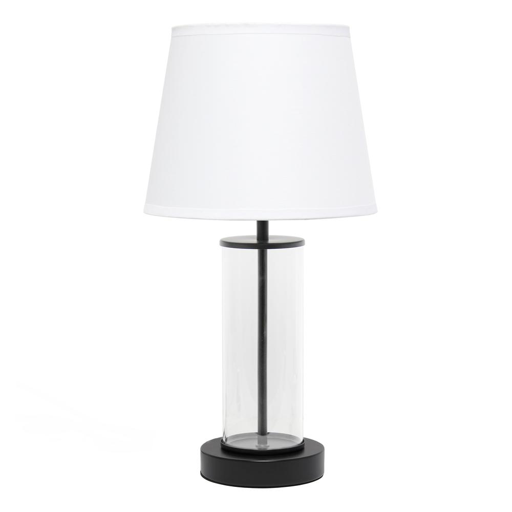Encased Metal and Clear Glass Table Lamp, White on Black. Picture 1