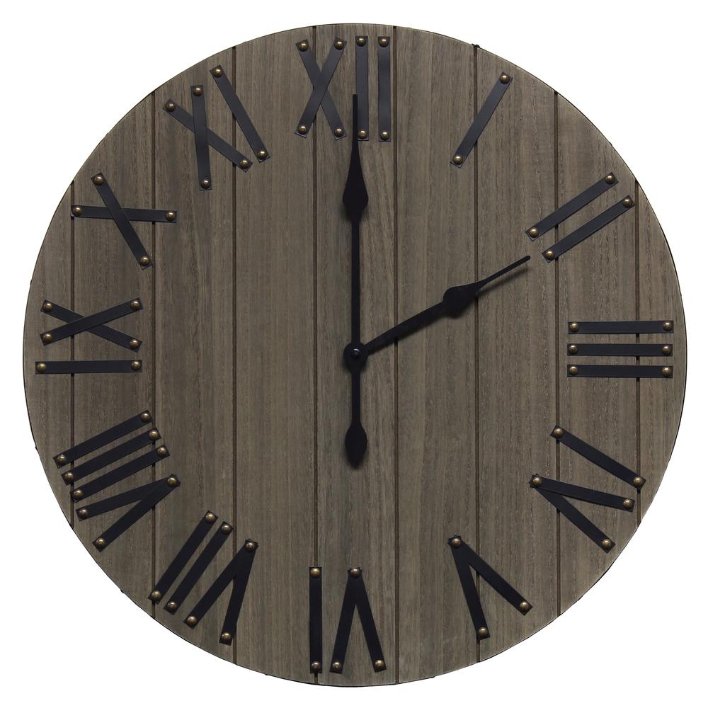 Handsome 21" Rustic Farmhouse Wood Wall Clock, Rustic Gray. Picture 1