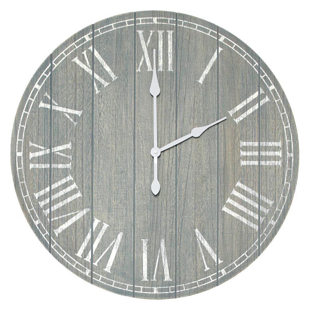 Wood Plank 23" Large Rustic Coastal Wall Clock, Dark Gray Wash. Picture 1