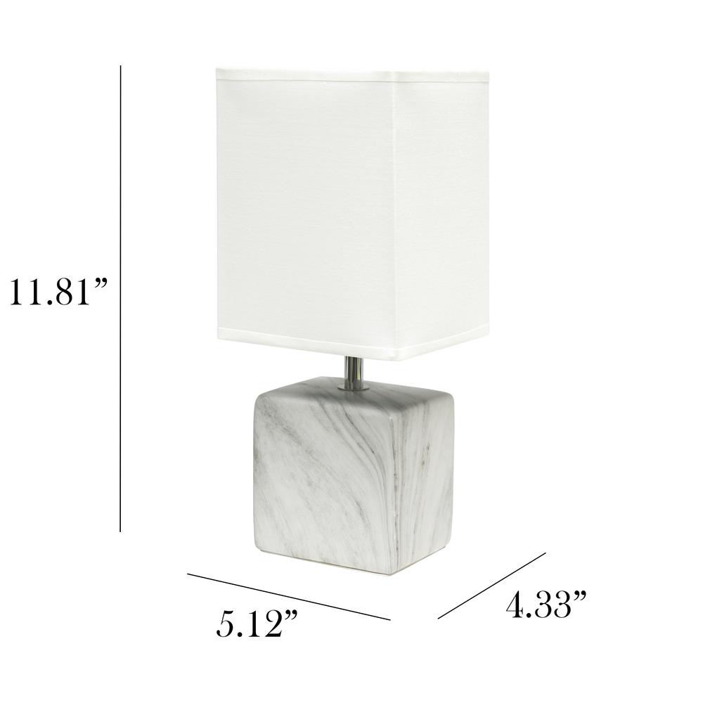 Petite Marbled Ceramic Table Lamp with Fabric Shade, White with White Shade. Picture 3