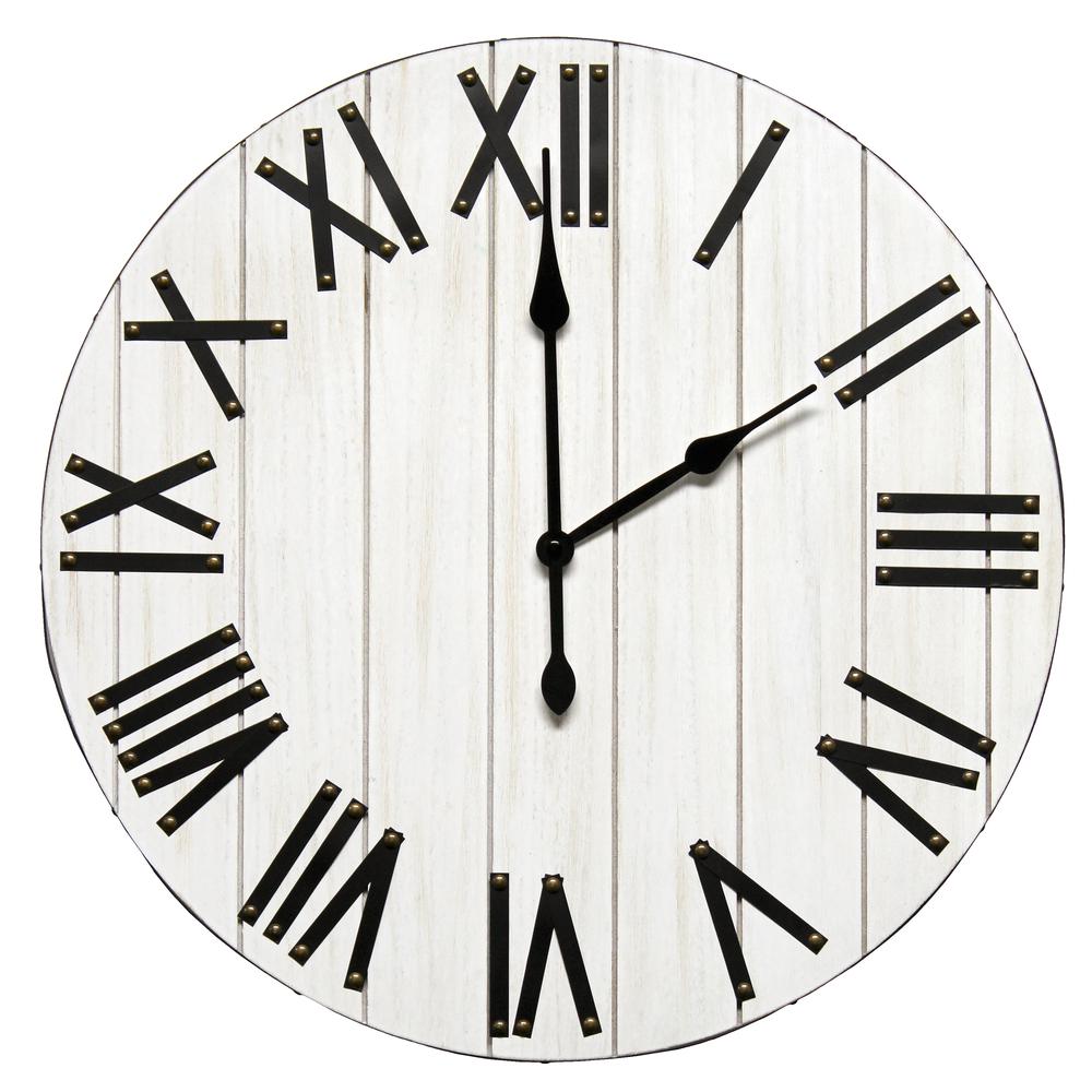 Handsome 21" Rustic Farmhouse Wood Wall Clock, White Wash. Picture 1