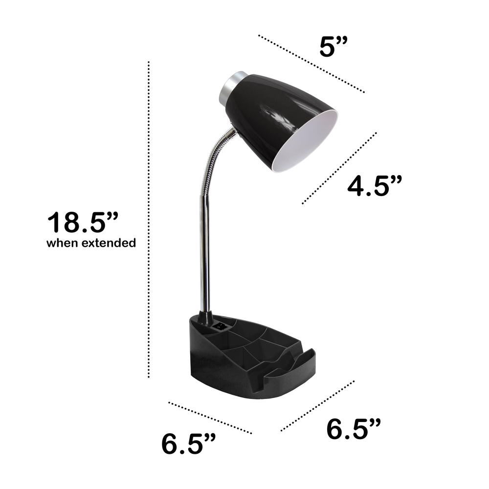 18.5" Flexible Gooseneck Organizer Desk Lamp with Phone/Tablet Stand, Black. Picture 2