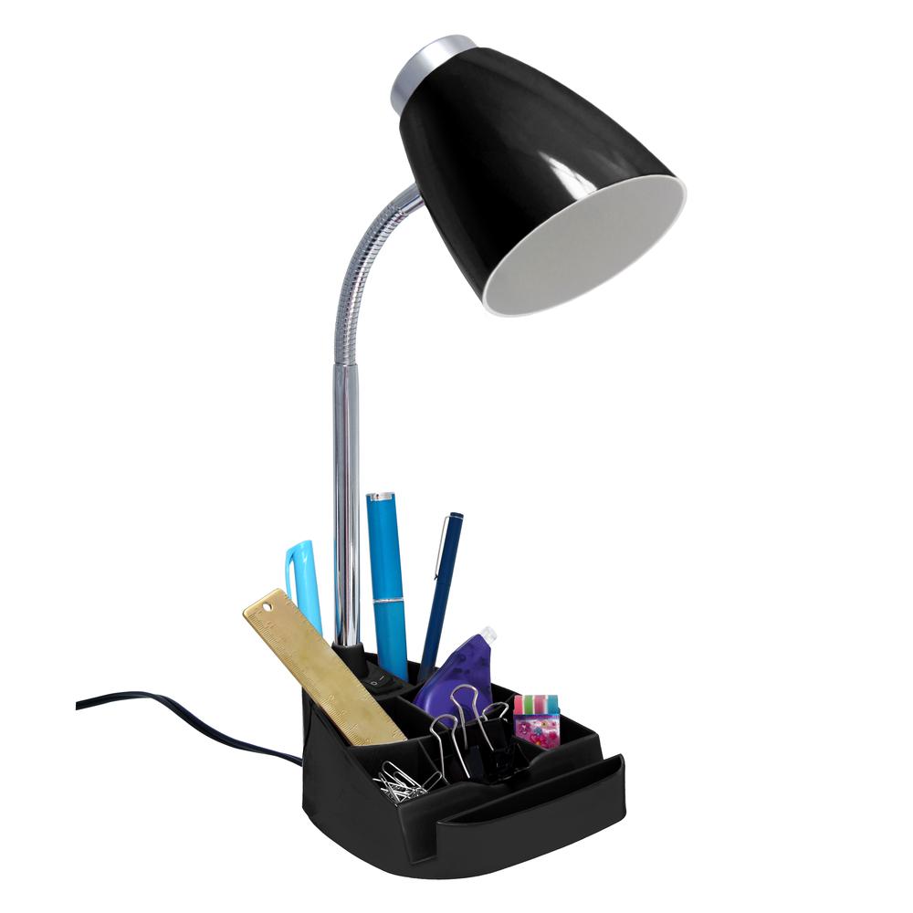 18.5" Flexible Gooseneck Organizer Desk Lamp with Phone/Tablet Stand, Black. Picture 5