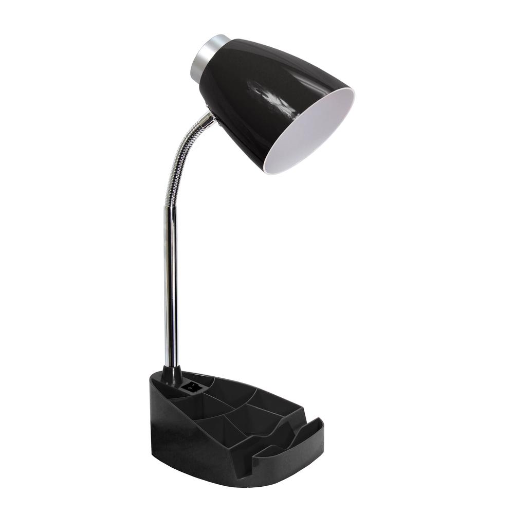18.5" Flexible Gooseneck Organizer Desk Lamp with Phone/Tablet Stand, Black. Picture 1