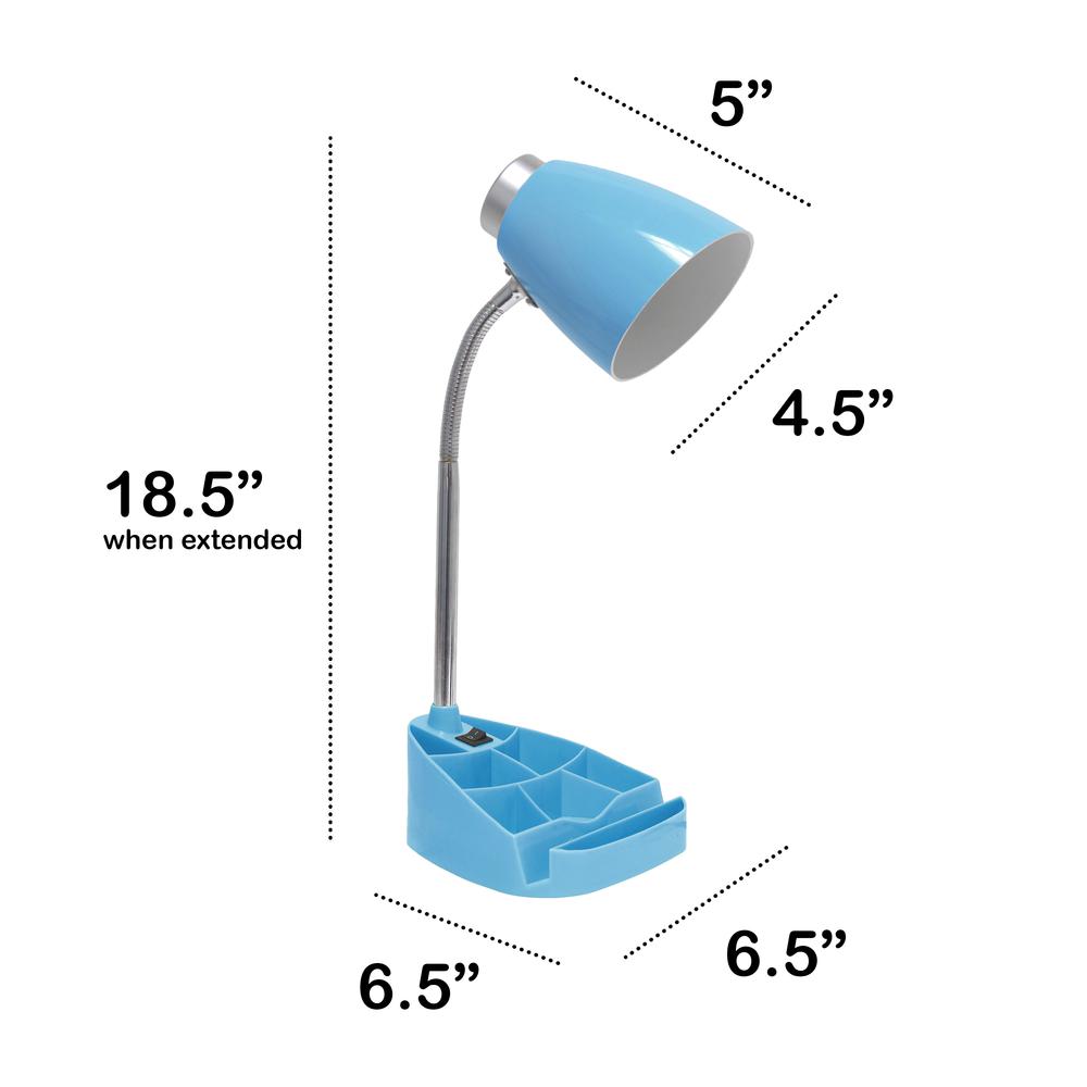 18.5" Flexible Gooseneck Organizer Desk Lamp with Phone/Tablet Stand, Blue. Picture 3