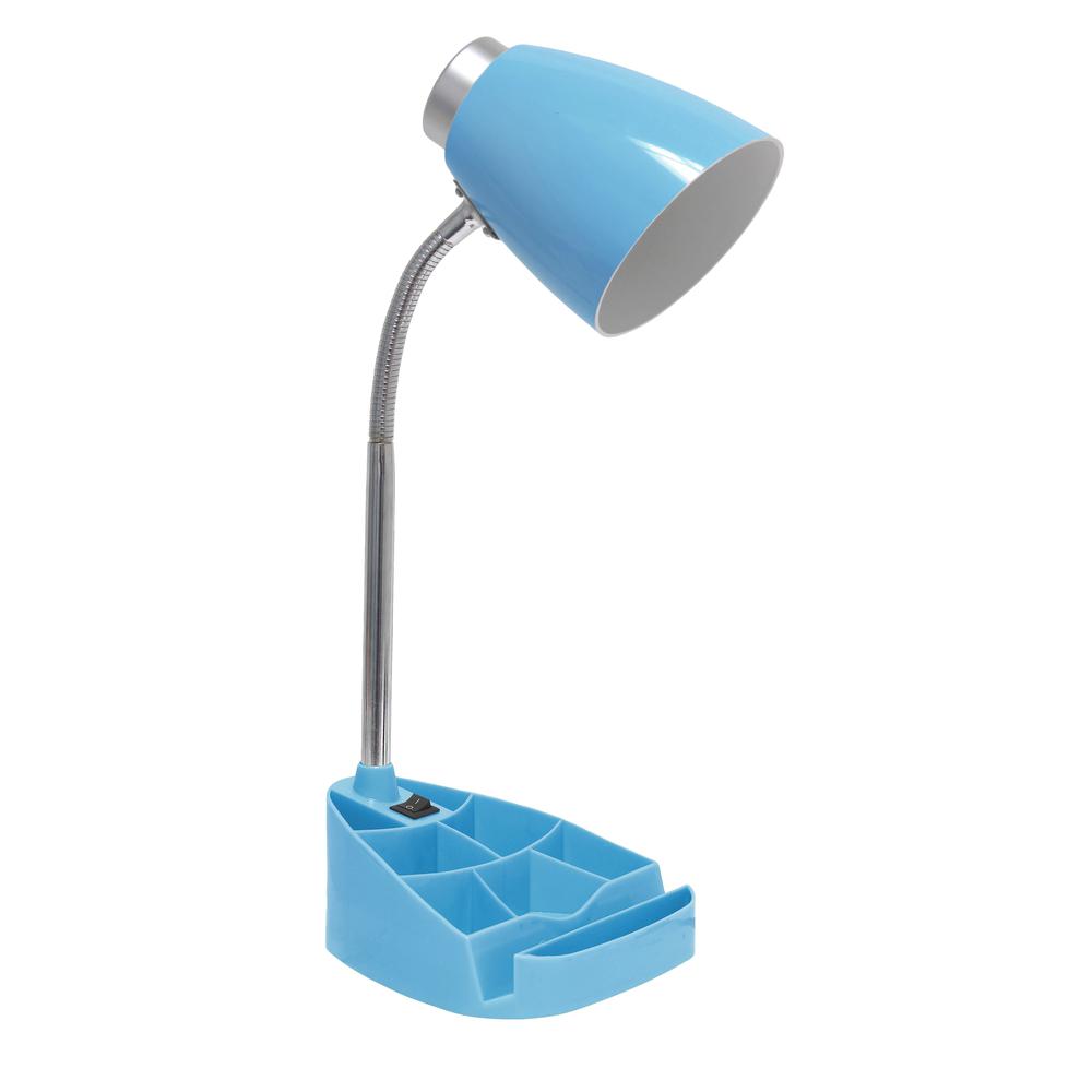 18.5" Flexible Gooseneck Organizer Desk Lamp with Phone/Tablet Stand, Blue. Picture 1