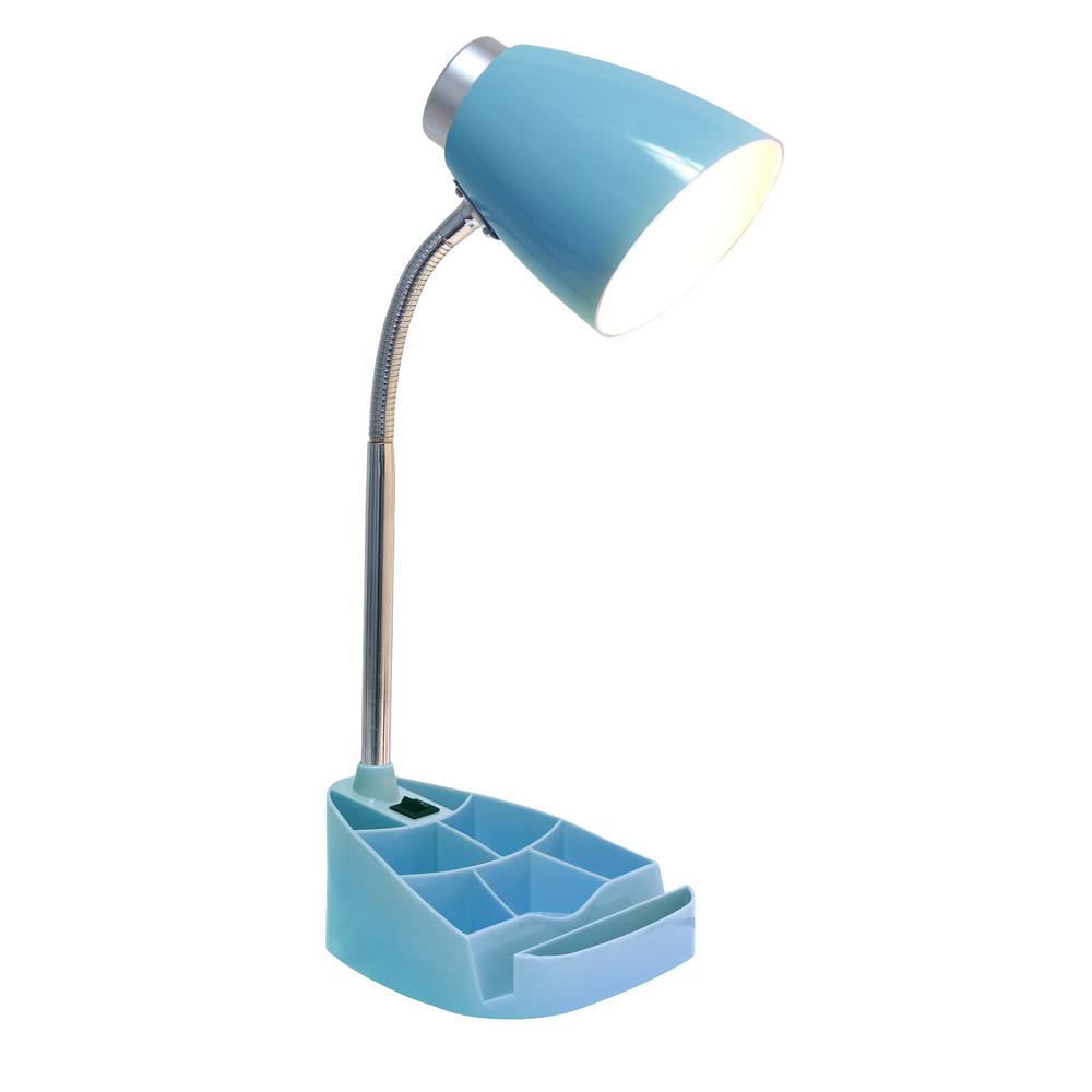 18.5" Flexible Gooseneck Organizer Desk Lamp with Phone/Tablet Stand, Blue. Picture 8