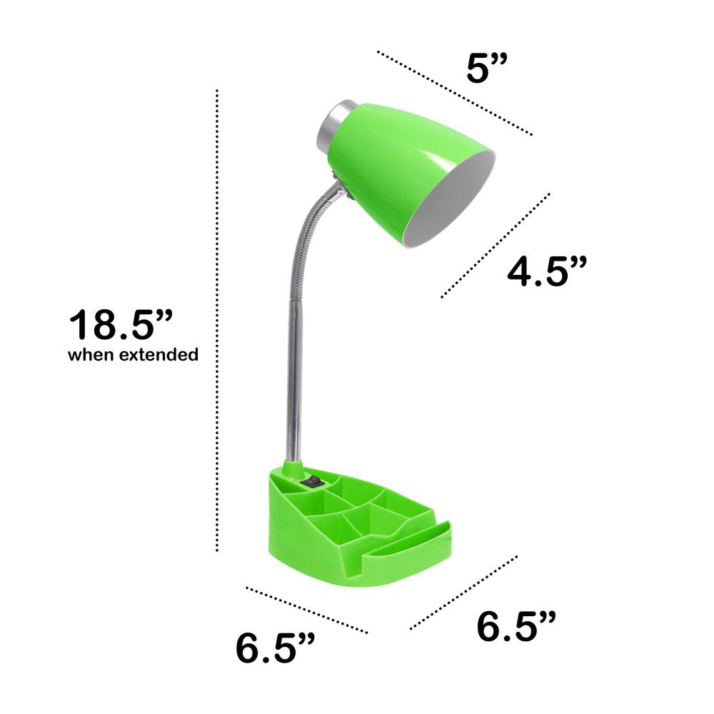 18.5" Flexible Gooseneck Organizer Desk Lamp with Phone/Tablet Stand, Green. Picture 3