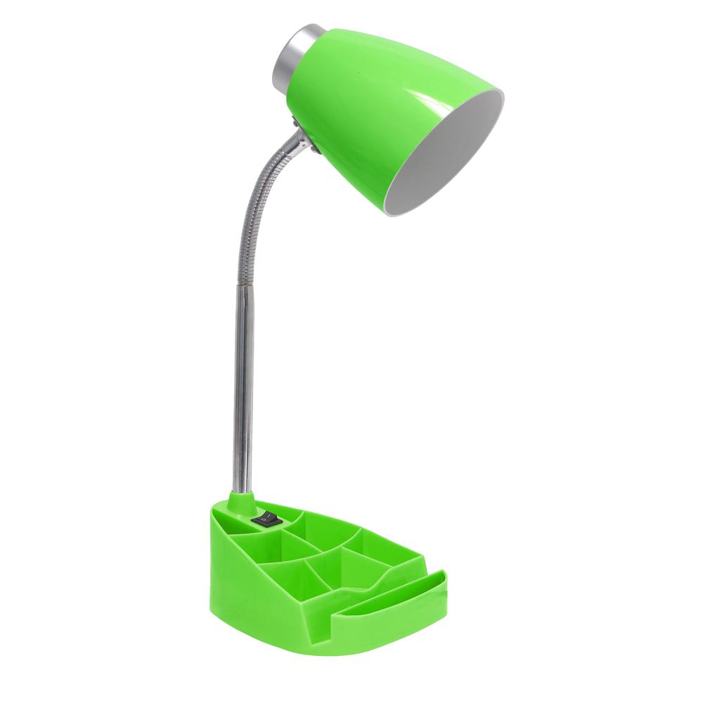 18.5" Flexible Gooseneck Organizer Desk Lamp with Phone/Tablet Stand, Green. Picture 1