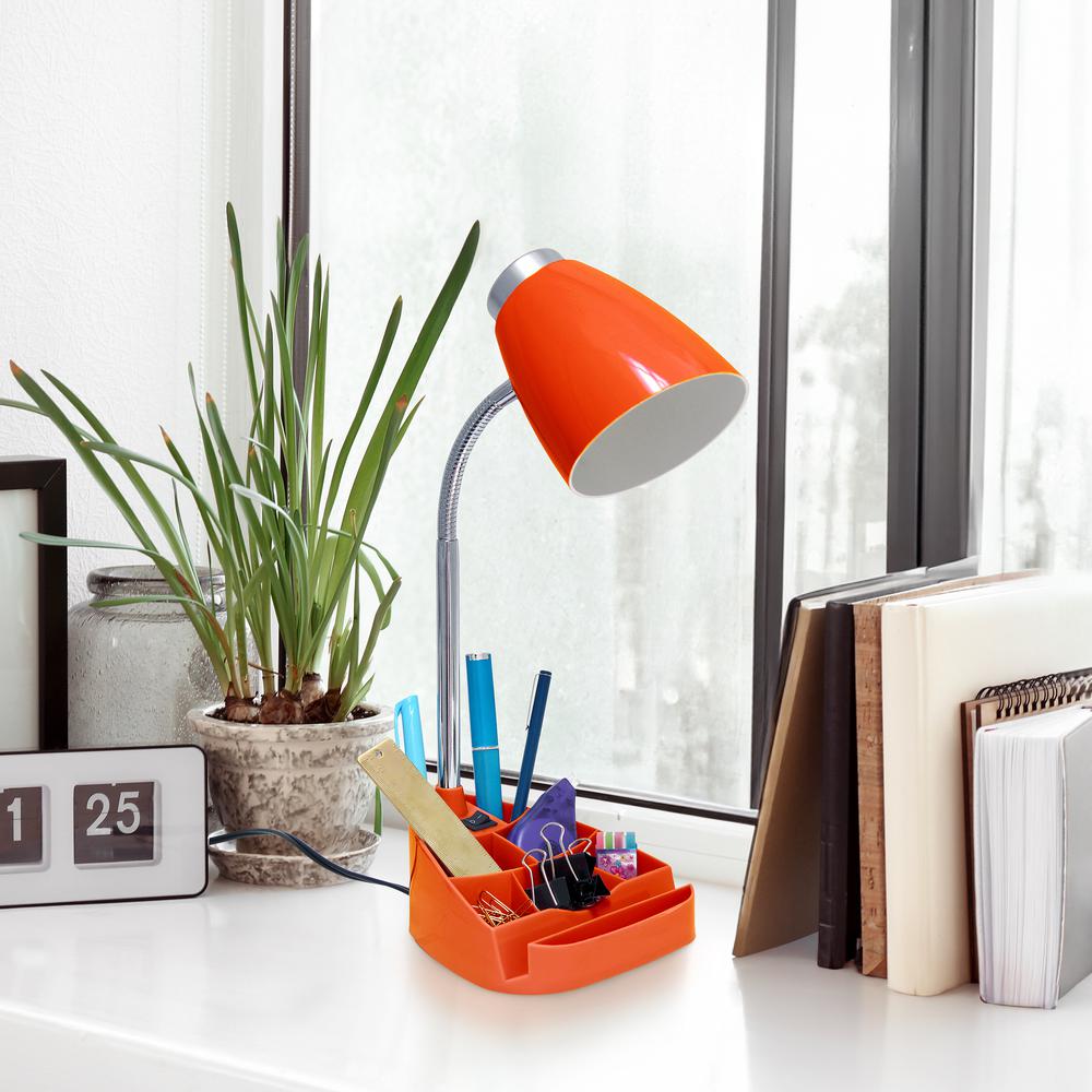 18.5" Flexible Gooseneck Organizer Desk Lamp with Phone/Tablet Stand, Orange. Picture 4