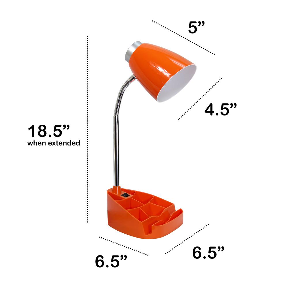18.5" Flexible Gooseneck Organizer Desk Lamp with Phone/Tablet Stand, Orange. Picture 3