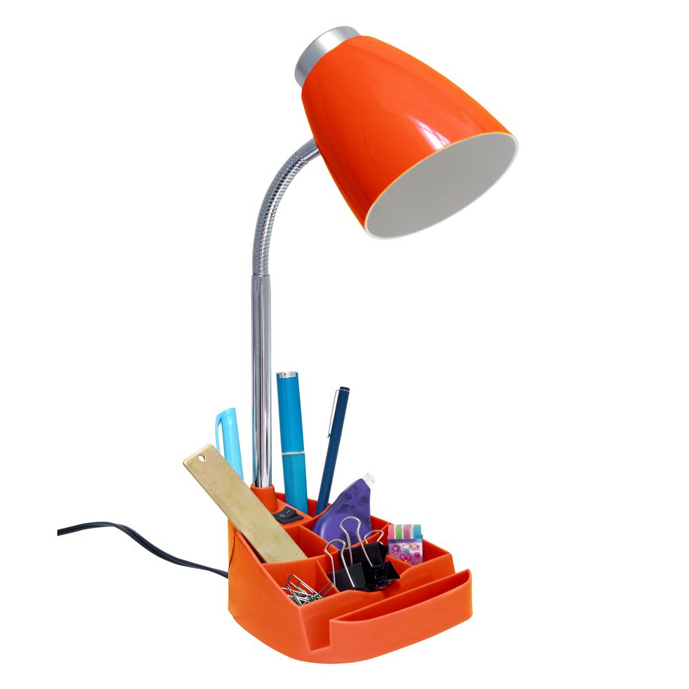 18.5" Flexible Gooseneck Organizer Desk Lamp with Phone/Tablet Stand, Orange. Picture 5