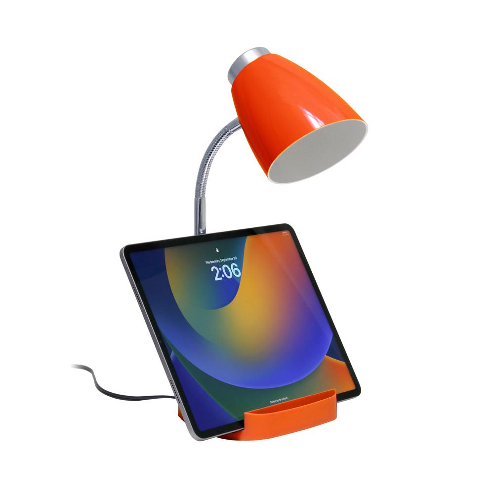 18.5" Flexible Gooseneck Organizer Desk Lamp with Phone/Tablet Stand, Orange. Picture 6