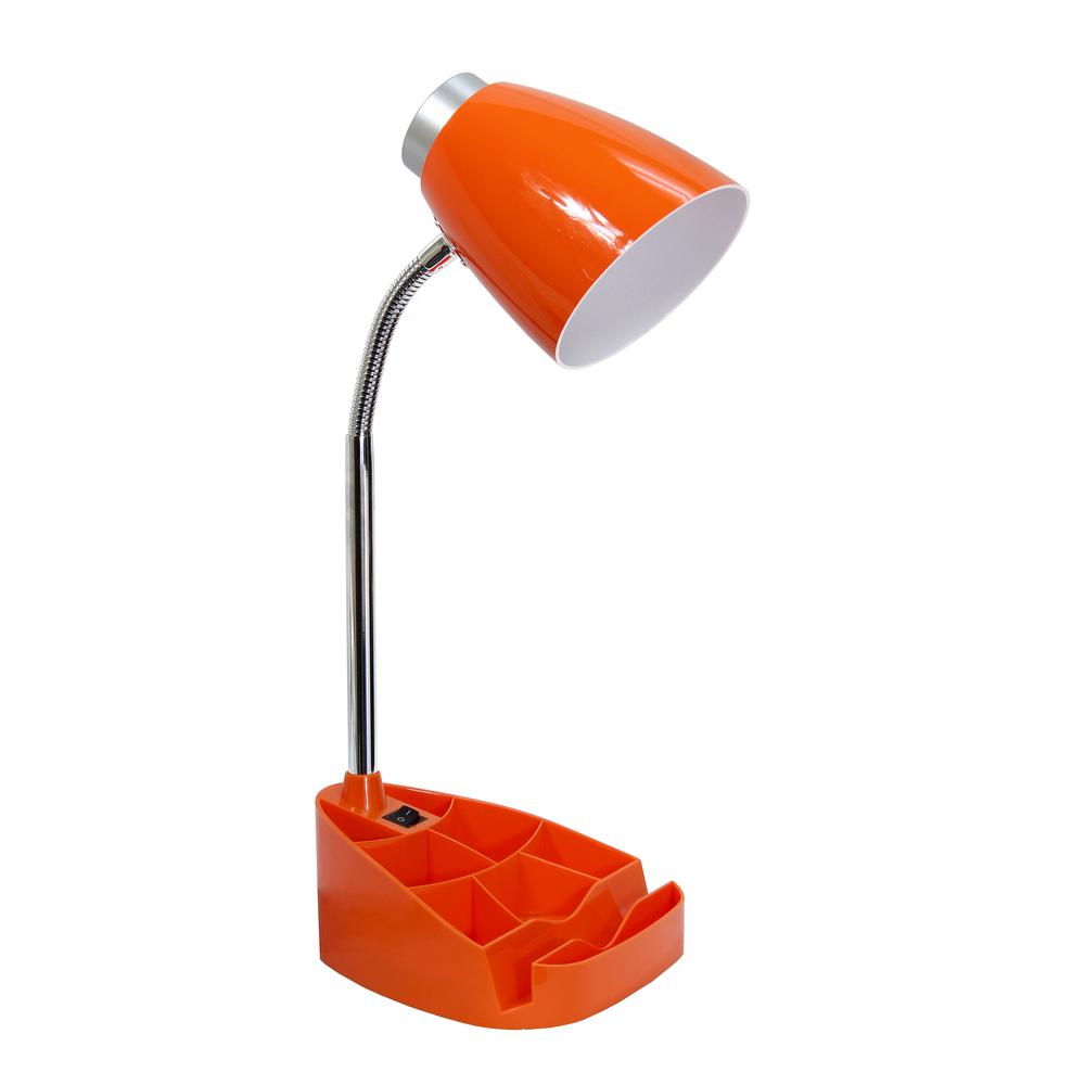 18.5" Flexible Gooseneck Organizer Desk Lamp with Phone/Tablet Stand, Orange. Picture 1