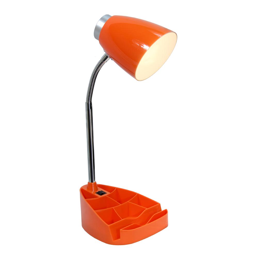 18.5" Flexible Gooseneck Organizer Desk Lamp with Phone/Tablet Stand, Orange. Picture 8