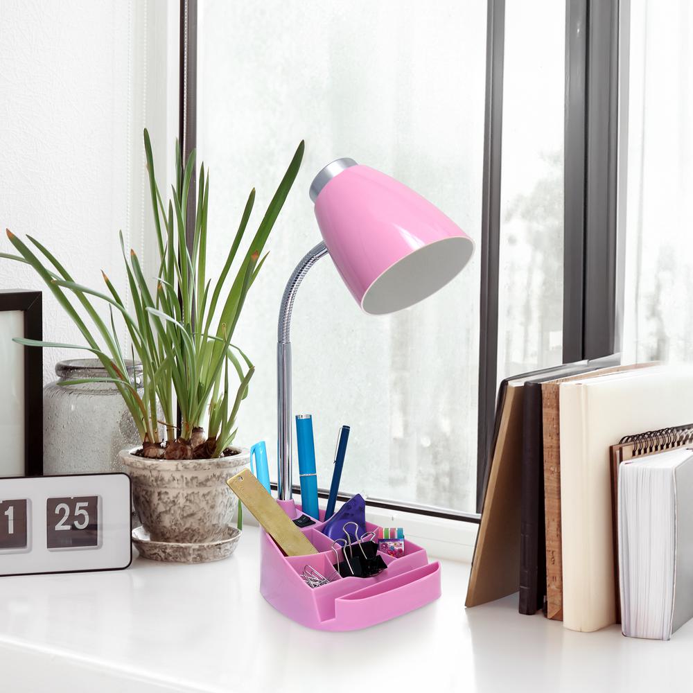 18.5" Flexible Gooseneck Organizer Desk Lamp with Phone/Tablet Stand, Pink. Picture 2