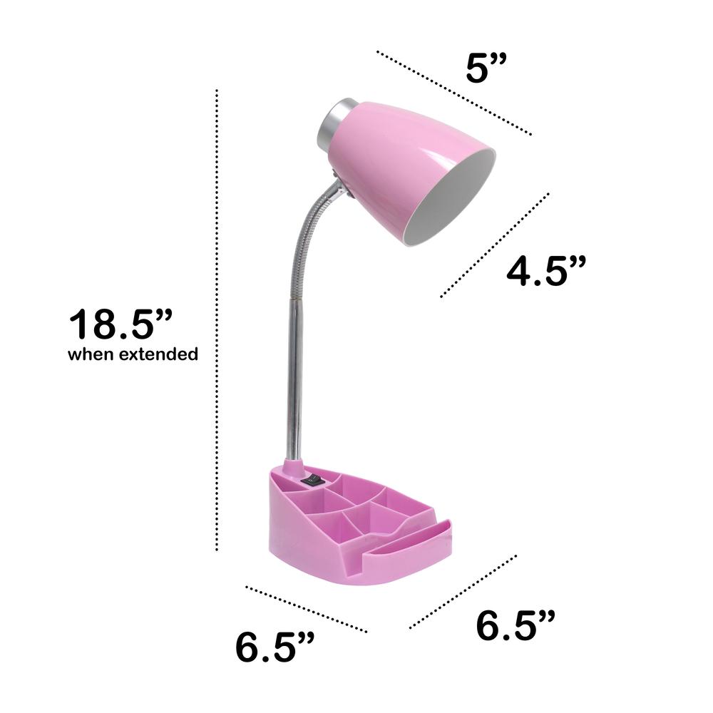 18.5" Flexible Gooseneck Organizer Desk Lamp with Phone/Tablet Stand, Pink. Picture 4