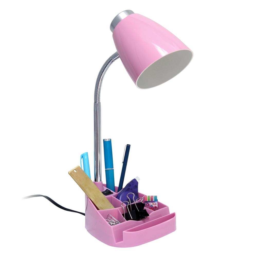 18.5" Flexible Gooseneck Organizer Desk Lamp with Phone/Tablet Stand, Pink. Picture 5