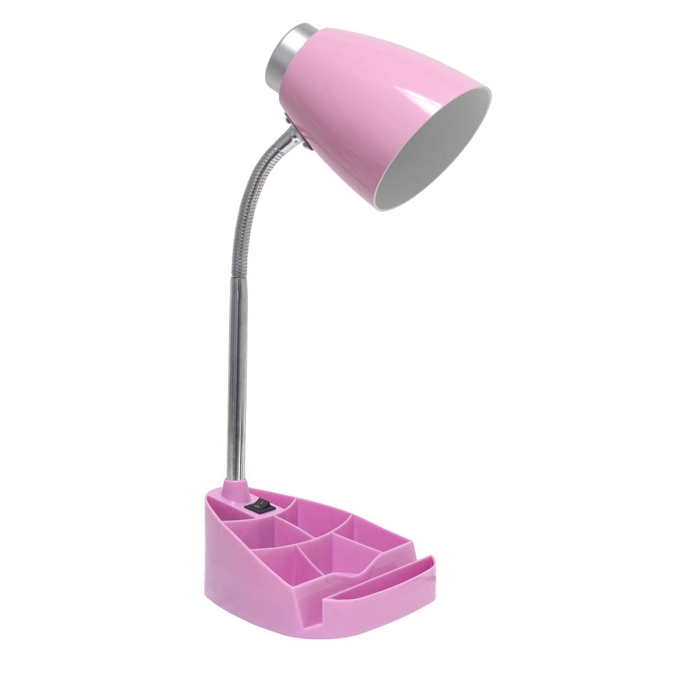 18.5" Flexible Gooseneck Organizer Desk Lamp with Phone/Tablet Stand, Pink. Picture 1