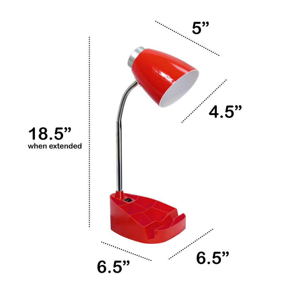 18.5" Flexible Gooseneck Organizer Desk Lamp with Phone/Tablet Stand, Red. Picture 4