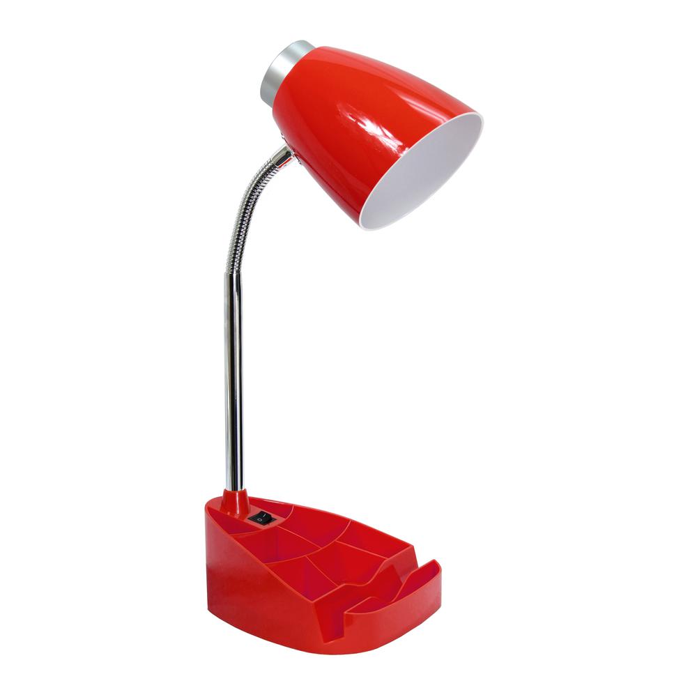 18.5" Flexible Gooseneck Organizer Desk Lamp with Phone/Tablet Stand, Red. Picture 1