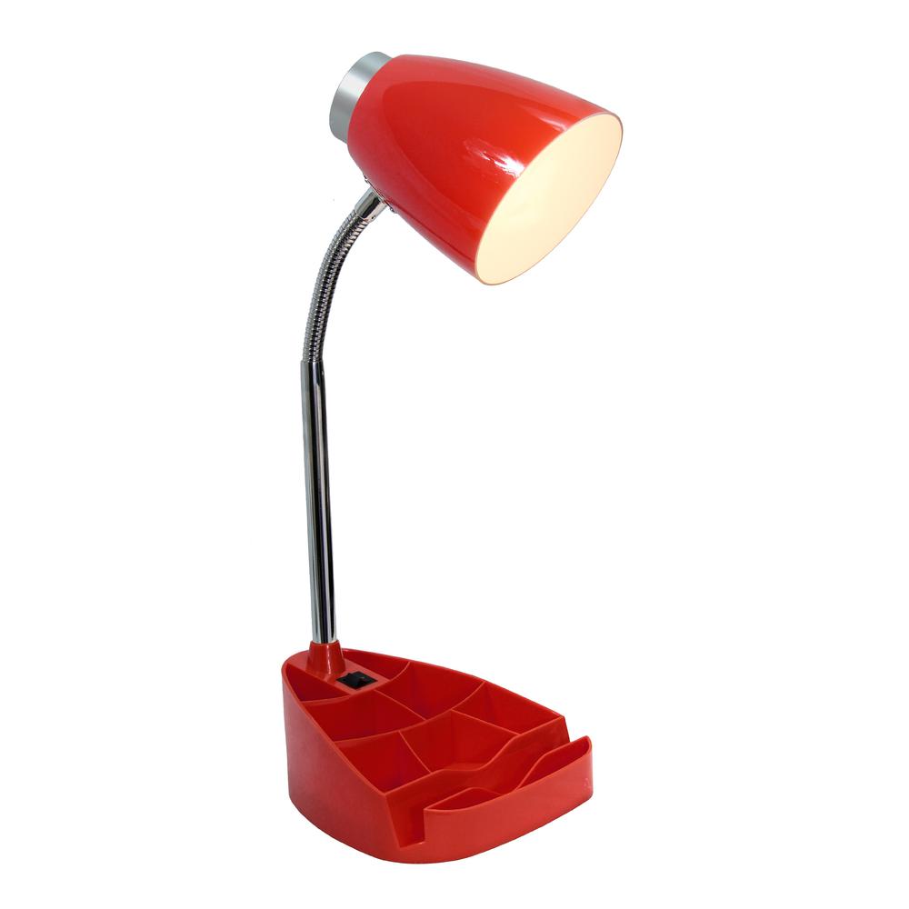 18.5" Flexible Gooseneck Organizer Desk Lamp with Phone/Tablet Stand, Red. Picture 8