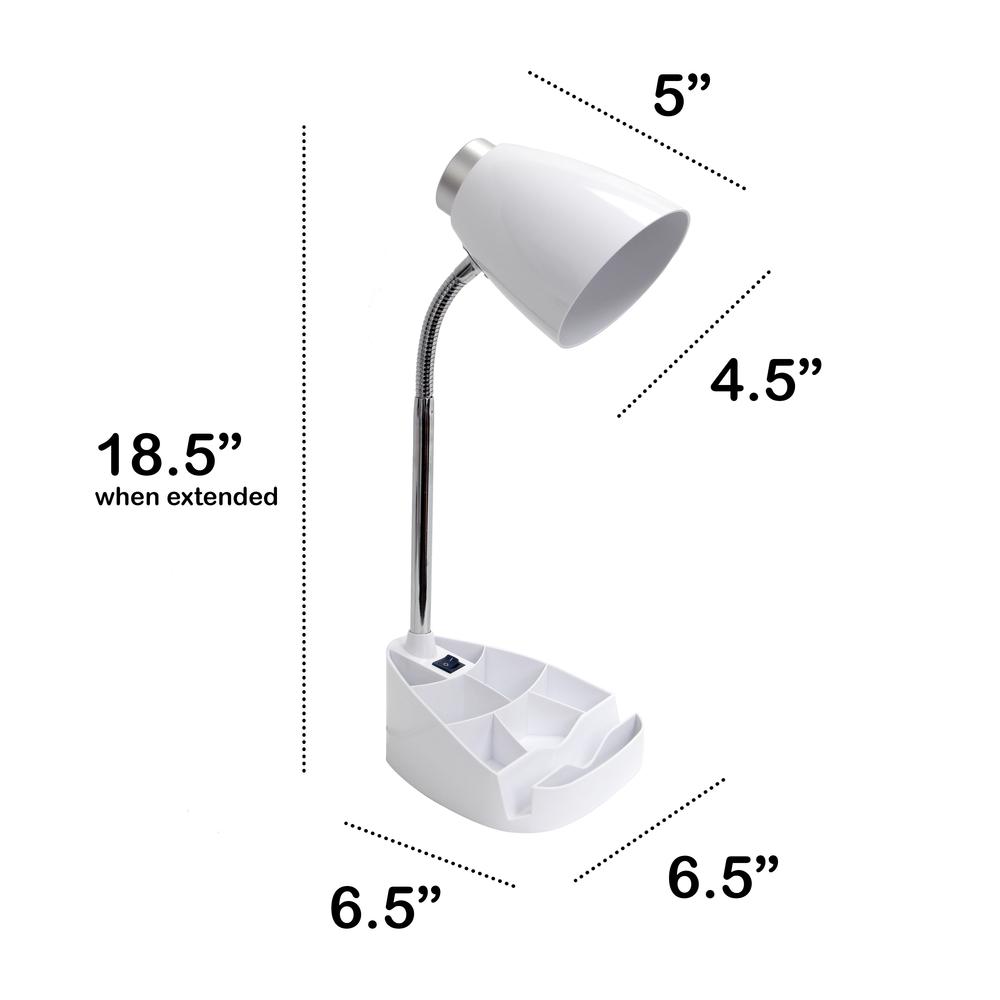 18.5" Flexible Gooseneck Organizer Desk Lamp with Phone/Tablet Stand, White. Picture 4