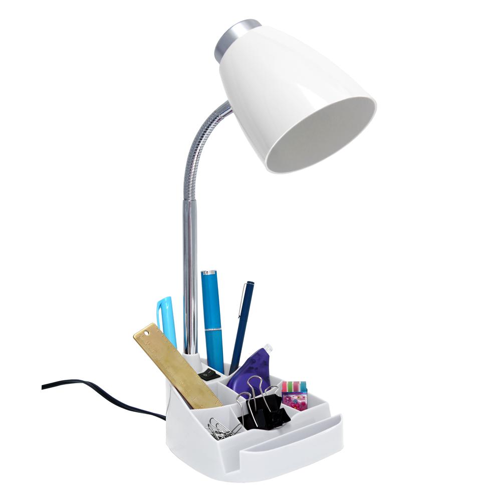 18.5" Flexible Gooseneck Organizer Desk Lamp with Phone/Tablet Stand, White. Picture 5
