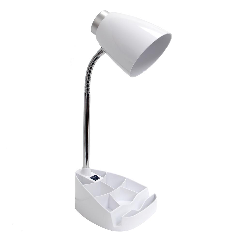 18.5" Flexible Gooseneck Organizer Desk Lamp with Phone/Tablet Stand, White. Picture 1