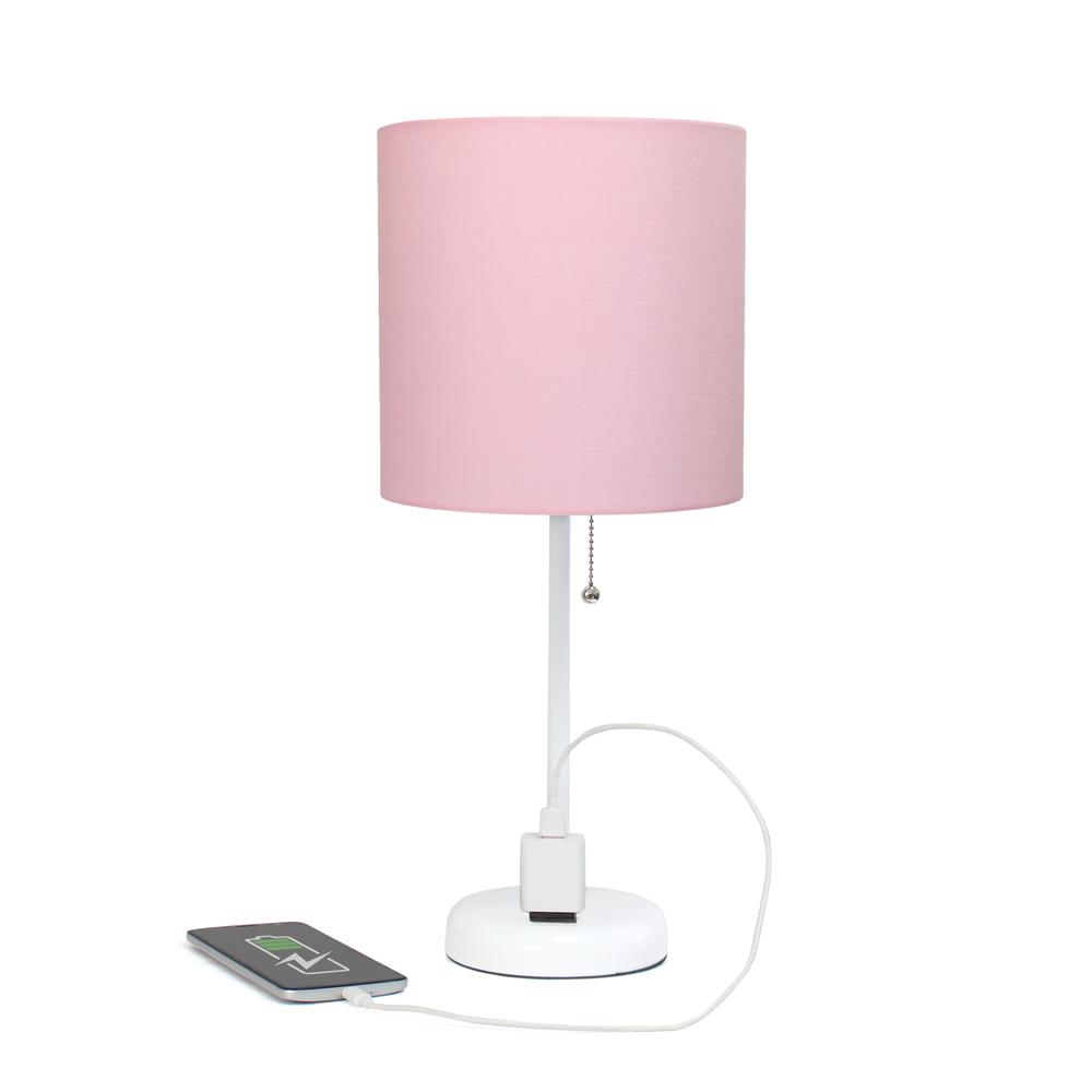 19.5"Bedside Power Outlet Base Standard Metal Table Desk Lamp in White. Picture 6