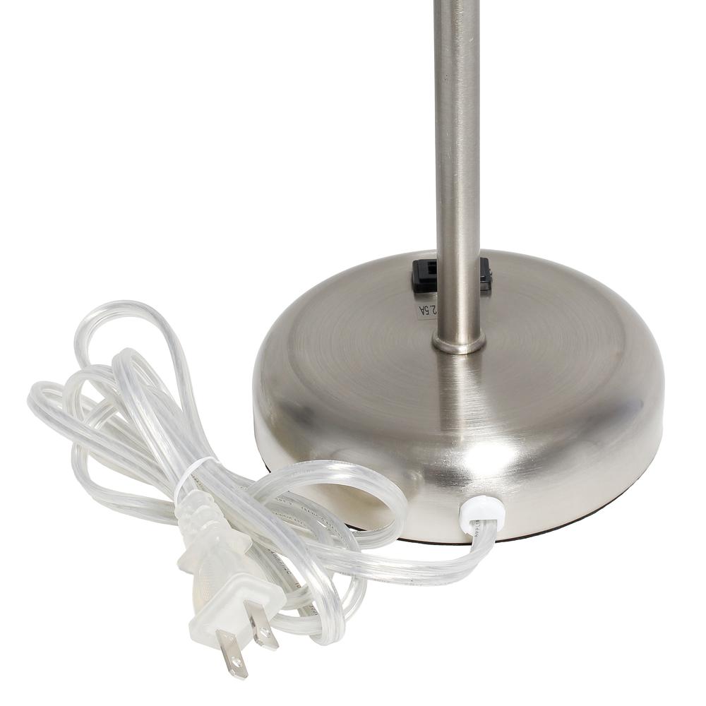 19.5"Bedside Power Outlet Base Standard Metal Table Desk Lamp in Brushed Steel. Picture 2