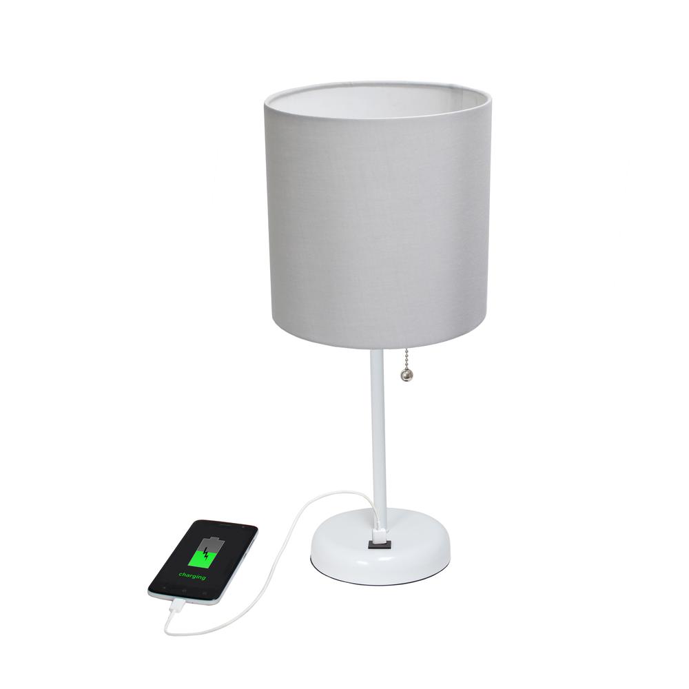 19.5"Bedside USB Port Feature Standard Metal Table Desk Lamp in White. Picture 6
