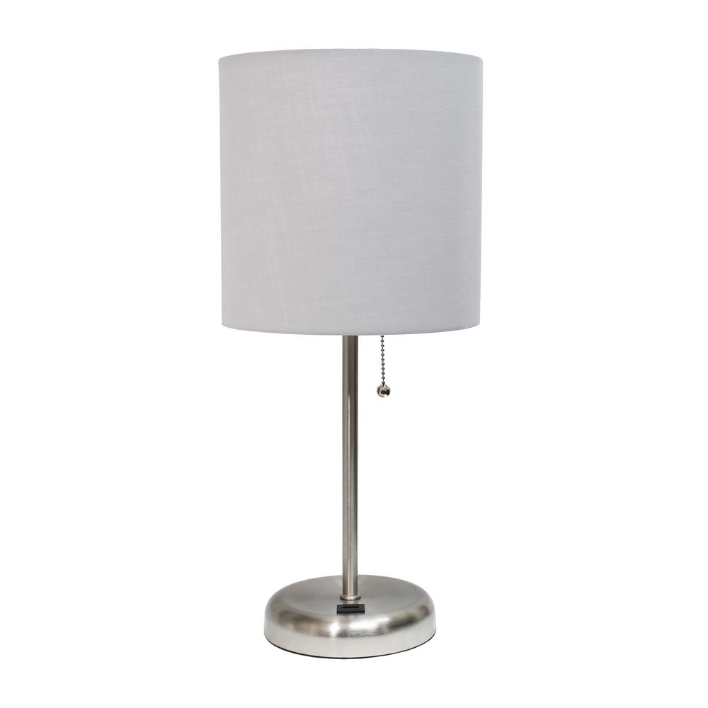 19.5"Bedside USB Port Feature Standard Metal Table Desk Lamp in Brushed Steel. Picture 1