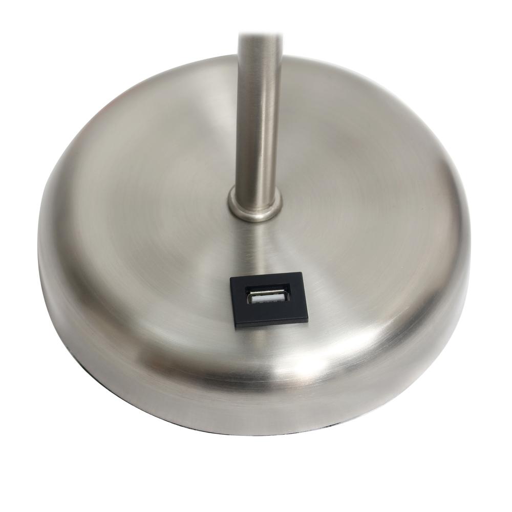 19.5"Bedside USB Port Feature Standard Metal Table Desk Lamp in Brushed Steel. Picture 4