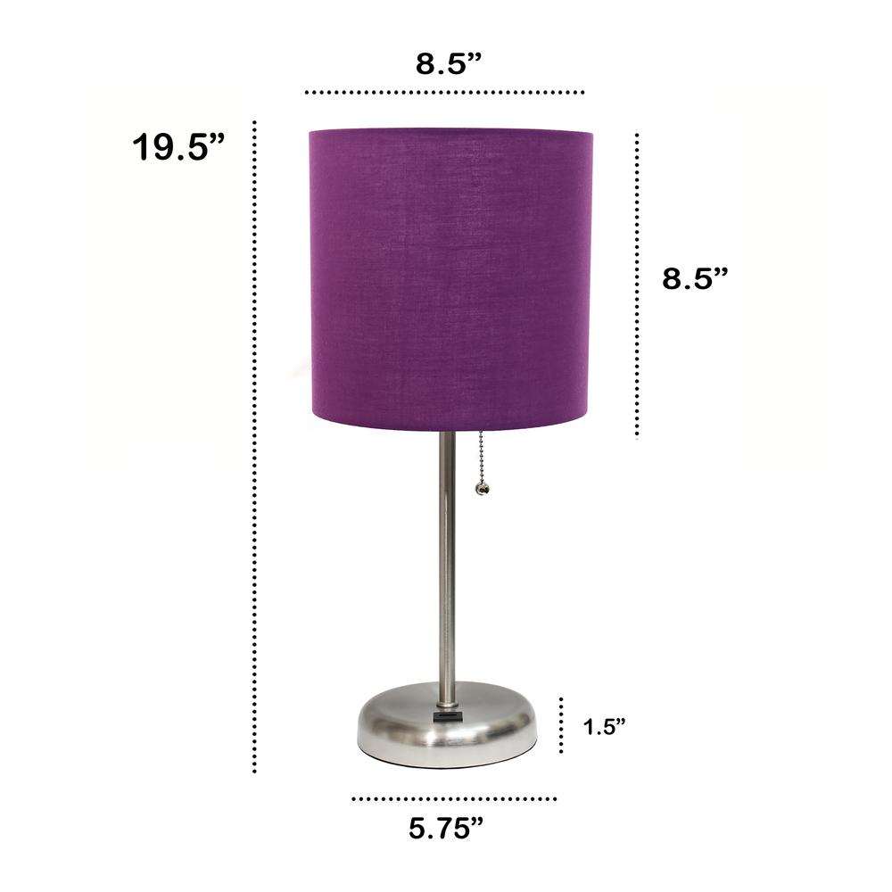 19.5"Bedside USB Port Feature Standard Metal Table Desk Lamp in Brushed Steel. Picture 5