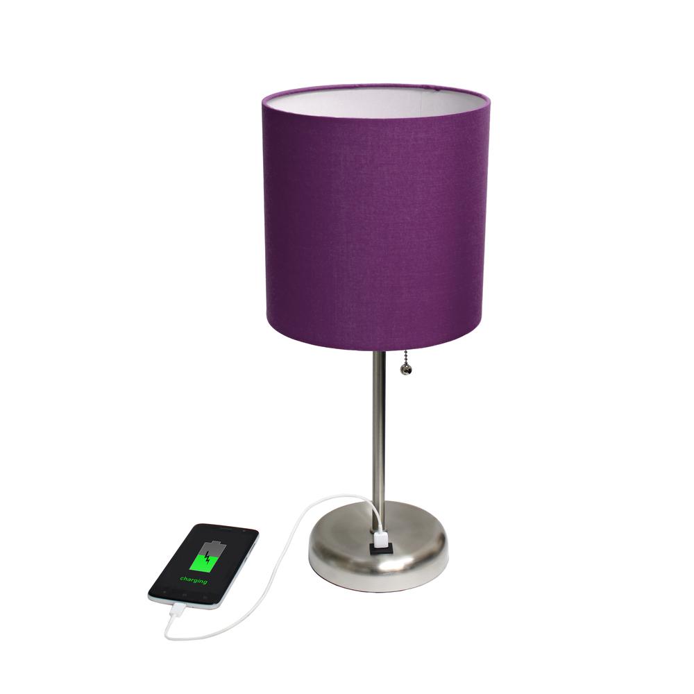 19.5"Bedside USB Port Feature Standard Metal Table Desk Lamp in Brushed Steel. Picture 6