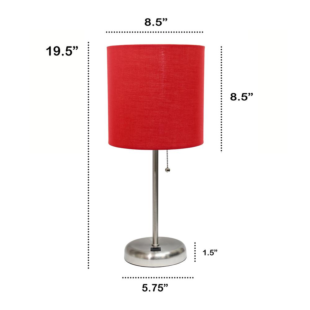 19.5"Bedside USB Port Feature Standard Metal Table Desk Lamp in Brushed Steel. Picture 5