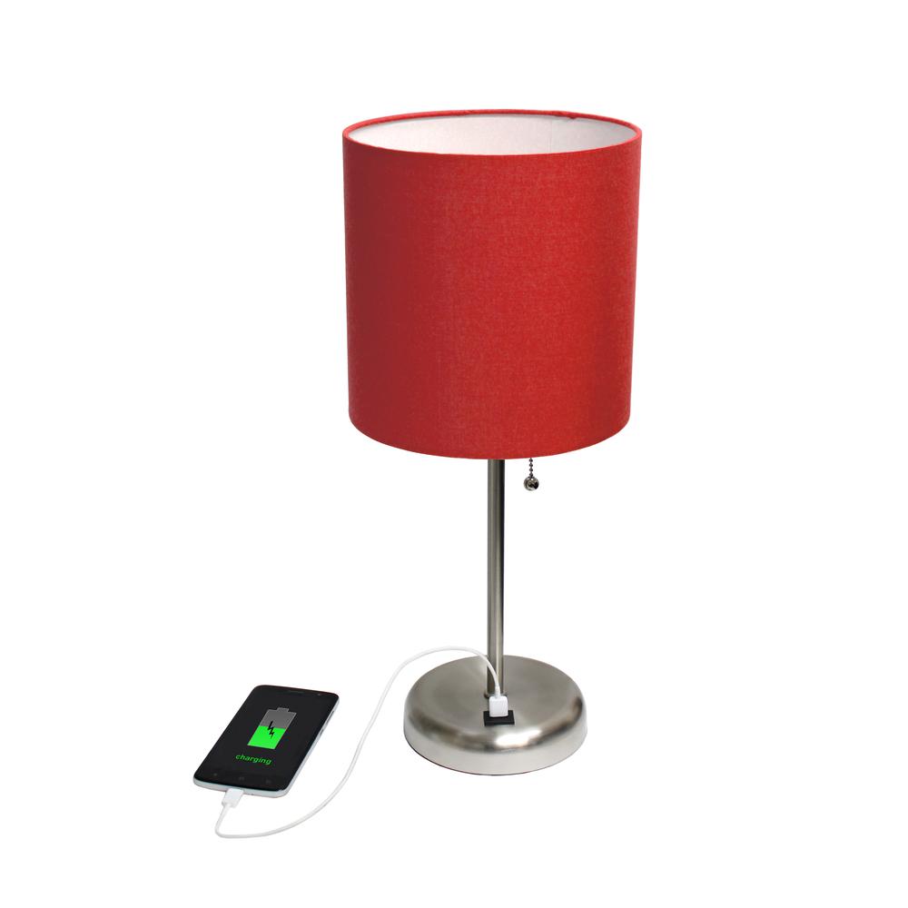 19.5"Bedside USB Port Feature Standard Metal Table Desk Lamp in Brushed Steel. Picture 6