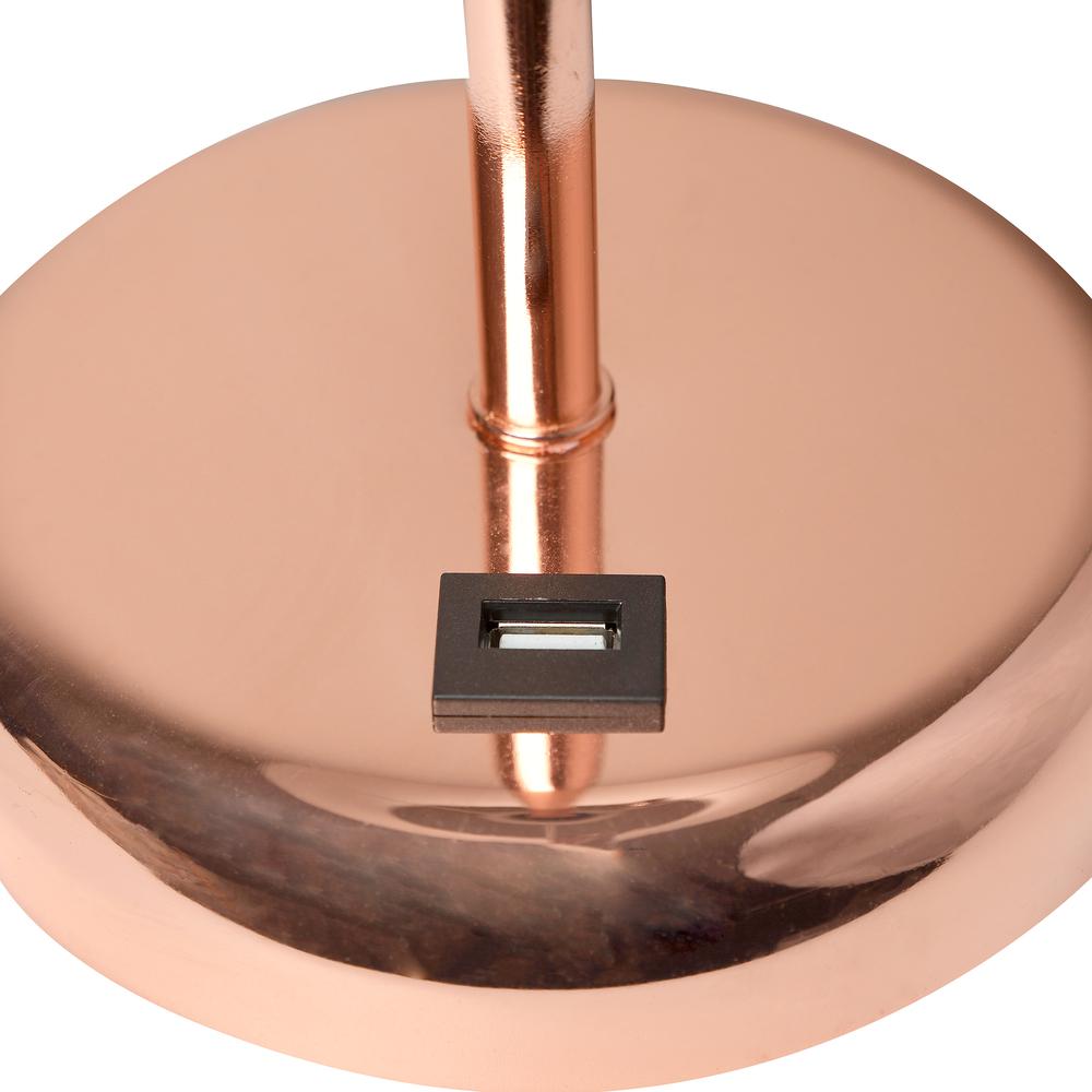 19.5"Bedside USB Port Feature Standard Metal Table Desk Lamp in Rose Gold. Picture 4