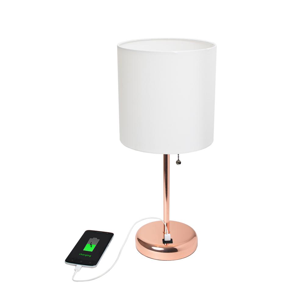 19.5"Bedside USB Port Feature Standard Metal Table Desk Lamp in Rose Gold. Picture 6