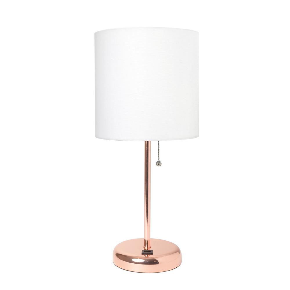 19.5"Bedside USB Port Feature Standard Metal Table Desk Lamp in Rose Gold. Picture 1
