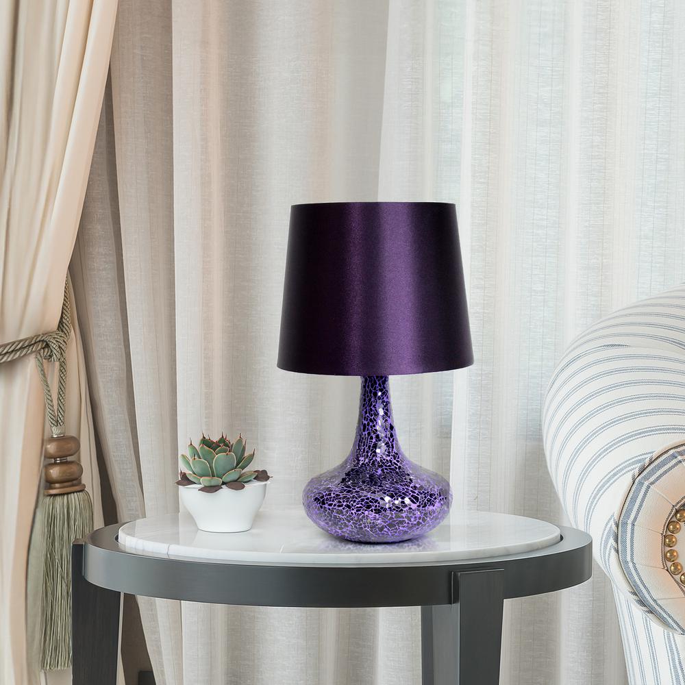 14.17" Patchwork Crystal Glass Table Lamp, Purple. Picture 3