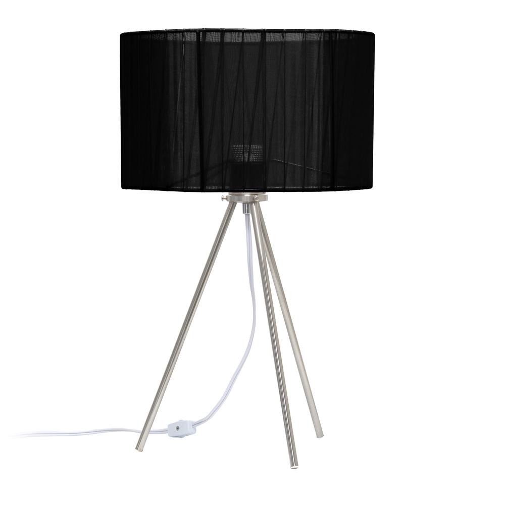19.69" Contemporary Brushed Nickel Pedestal Table Lamp, Black Shade. Picture 2