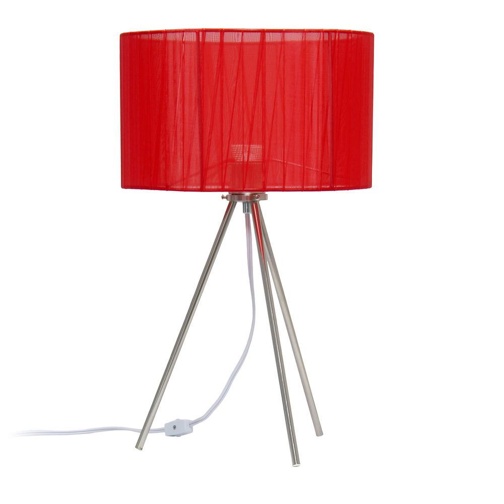 19.69" Contemporary Brushed Nickel Pedestal Table Lamp, Red Shade. Picture 2