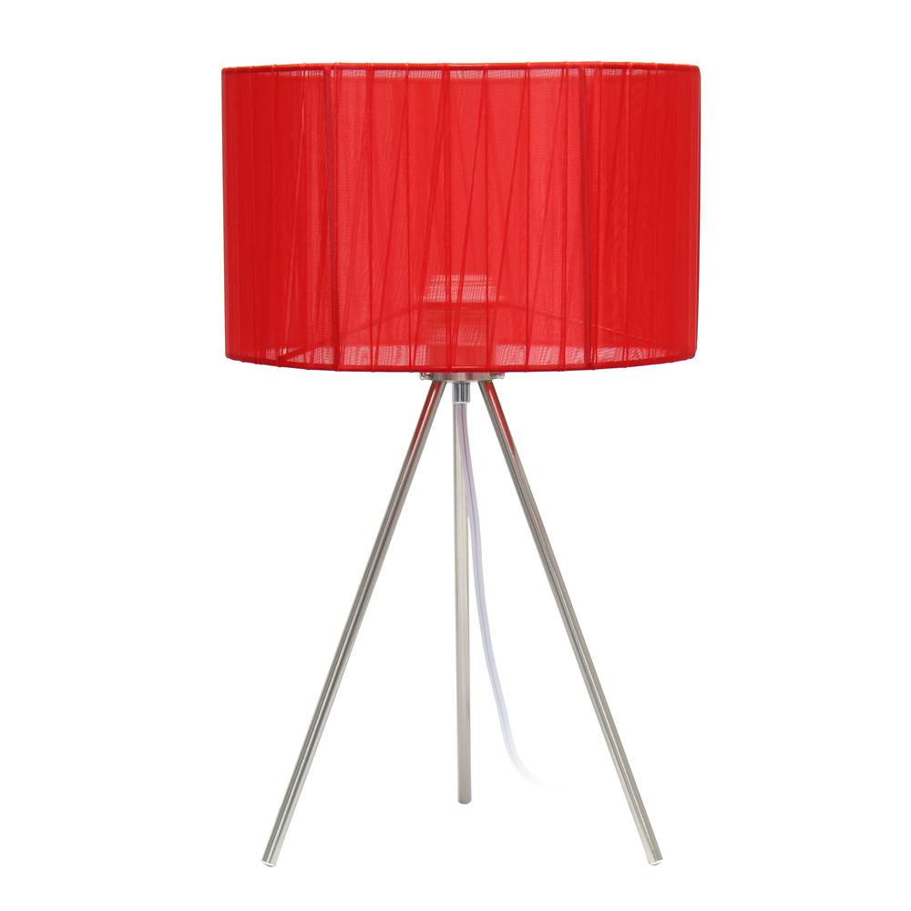 19.69" Contemporary Brushed Nickel Pedestal Table Lamp, Red Shade. Picture 1